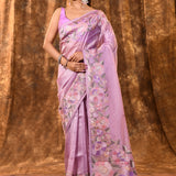 Soft Pink Floral Tissue Silk Saree