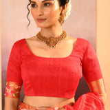 Cardinal Red Dupion Silk Foil Printed Saree