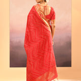 Cardinal Red Dupion Silk Foil Printed Saree