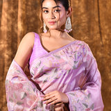 Soft Pink Floral Tissue Silk Saree