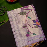Onion Pink Mauve Banarasi Linen Saree With Woven Floral Tree Pallu