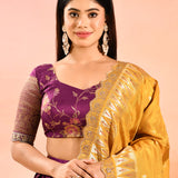 Purple Banarasi Silk Lehenga With Mustard Gold Zari Dupatta