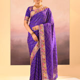 Rich Violet Foil Printed Dupion Silk Saree