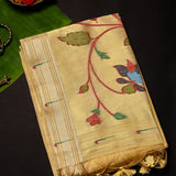 Golden Yellow Woven Floral Butti Linen Silk Banarasi Saree With Self Floral Vine Pallu