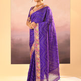 Rich Violet Foil Printed Dupion Silk Saree