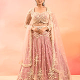 Dusty Rose Zardozi Embroidered Crop Top Lehenga