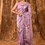 Lavender Pink Floral Tissue Silk Saree