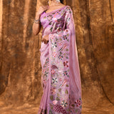 Lavender Pink Floral Tissue Silk Saree