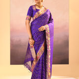 Rich Violet Foil Printed Dupion Silk Saree