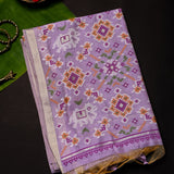Lilac Woven Ikat Butti Linen Silk Banarasi Saree With Patola Geometric Pallu