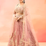 Dusty Rose Zardozi Embroidered Crop Top Lehenga