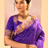 Rich Violet Foil Printed Dupion Silk Saree