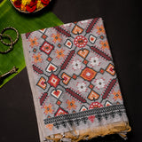 Mauve Woven Floral Butti Linen Silk Banarasi Saree With Patola Geometric Pallu