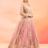Dusty Rose Zardozi Embroidered Crop Top Lehenga