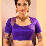 Rich Violet Foil Printed Dupion Silk Saree