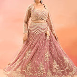 Dusty Rose Zardozi Embroidered Crop Top Lehenga