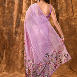 Lavender Pink Floral Tissue Silk Saree