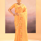 Bright Yellow Dupion Silk Foil Printed Saree