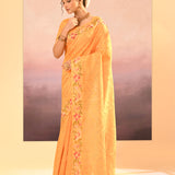 Bright Yellow Dupion Silk Foil Printed Saree