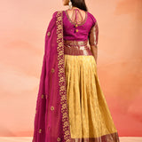 Gold Banarasi Silk Lehenga With Purple Embroidered Border Dupatta
