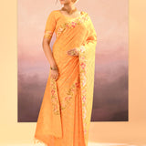 Bright Yellow Dupion Silk Foil Printed Saree