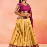 Gold Banarasi Silk Lehenga With Purple Embroidered Border Dupatta