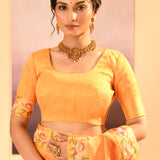 Bright Yellow Dupion Silk Foil Printed Saree