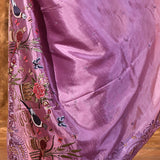 Lavender Floral Embroidered Satin Silk Saree