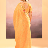 Bright Yellow Dupion Silk Foil Printed Saree