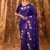 Indigo Blue Floral Silk Saree
