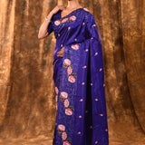 Indigo Blue Floral Silk Saree
