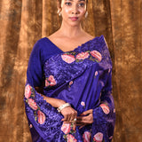 Indigo Blue Floral Silk Saree