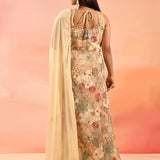 Beige Multi Colour Floral Peplum Embroidery Set