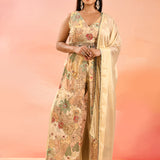 Beige Multi Colour Floral Peplum Embroidery Set