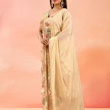 Beige Multi Colour Floral Peplum Embroidery Set