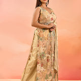 Beige Multi Colour Floral Peplum Embroidery Set
