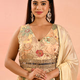 Beige Multi Colour Floral Peplum Embroidery Set