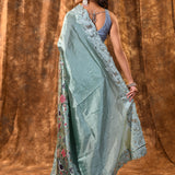 Mint Green Embroidered Satin Silk Saree