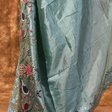 Mint Green Embroidered Satin Silk Saree