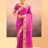 Fuchsia Purple Dupion Silk Foil Printed Saree