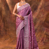 Mystic Pink Floral Embroidered Silk Blend Saree