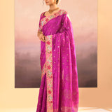 Fuchsia Purple Dupion Silk Foil Printed Saree