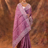 Mystic Pink Floral Embroidered Silk Blend Saree