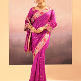 Fuchsia Purple Dupion Silk Foil Printed Saree