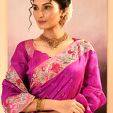 Fuchsia Purple Dupion Silk Foil Printed Saree