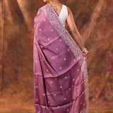 Mystic Pink Floral Embroidered Silk Blend Saree