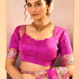 Fuchsia Purple Dupion Silk Foil Printed Saree