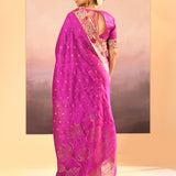 Fuchsia Purple Dupion Silk Foil Printed Saree