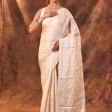 Creamish White Floral Silk Blend Saree