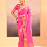 Bright Pink Dupion Silk Foil Printed Saree